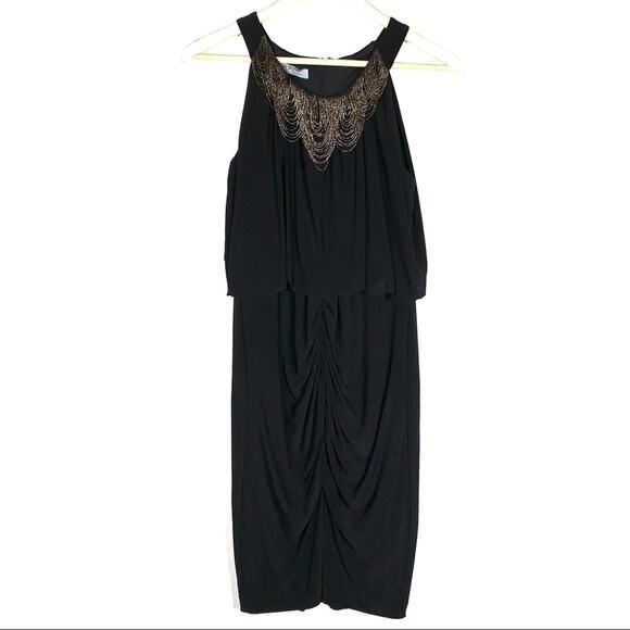 Ann Klein black sleeveless knee length beaded neck formal cocktail dress size 4 - Picture 1 of 6